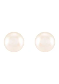 8-8.5 Millimeter White Round Pearl Stud Earrings in 14K Yellow Gold