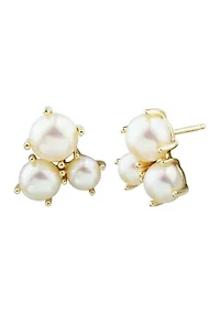 7-7.5 Millimeter 3 Pearl Button Earrings in 10K Yellow Gold