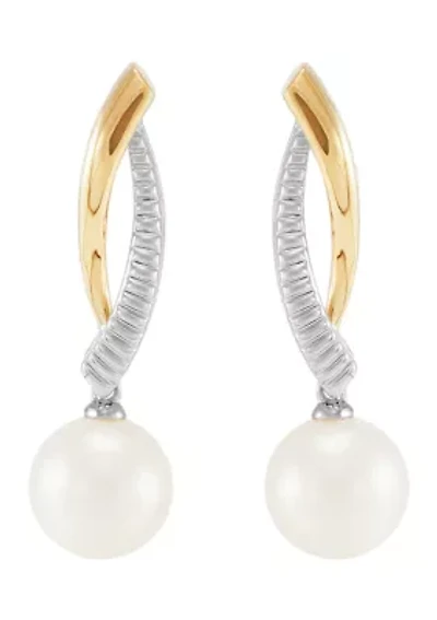 Freshwater Pearl Earrings in Sterling Silver & 10K Yellow Gold