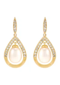Pearl and Lab Grown White Sapphire Earrings in Gold over Sterling Silver