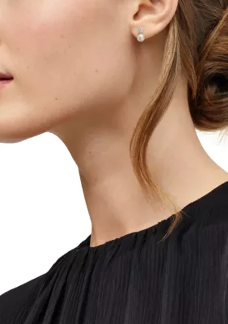 1/4 ct. t.w. Lab Grown Diamond and 6.5-7 Millimeter Round Pearl Earrings in 10K Yellow Gold