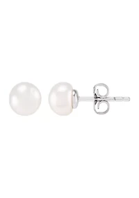 7-7.5 Millimeter Pearl, Lab Grown White Sapphire and Ball Stud Earring Set in Sterling Silver and 3K White Gold 
