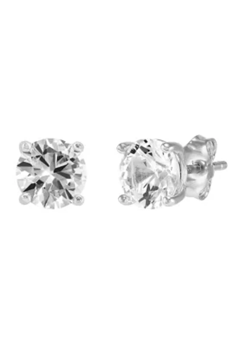 7-7.5 Millimeter Pearl, Lab Grown White Sapphire and Ball Stud Earring Set in Sterling Silver and 3K White Gold 