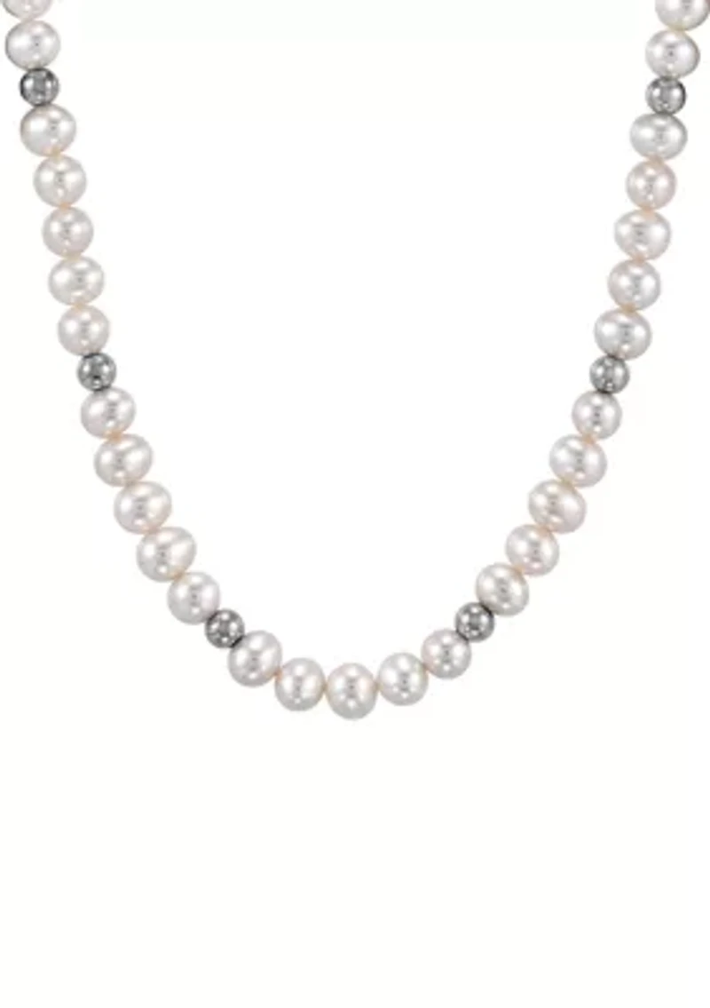 Pearl Necklace and Bracelet and Earrings Set in Sterling Silver