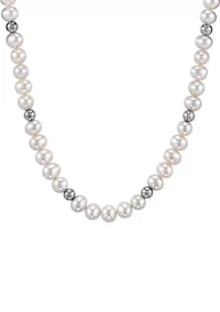 Pearl Necklace and Bracelet and Earrings Set in Sterling Silver