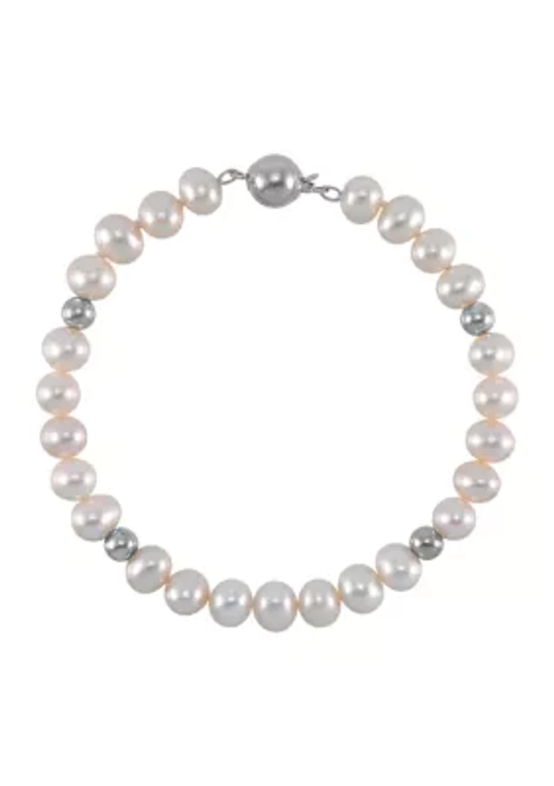 Pearl Necklace and Bracelet and Earrings Set in Sterling Silver