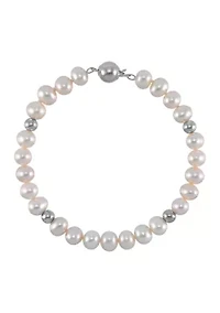 Pearl Necklace and Bracelet and Earrings Set in Sterling Silver