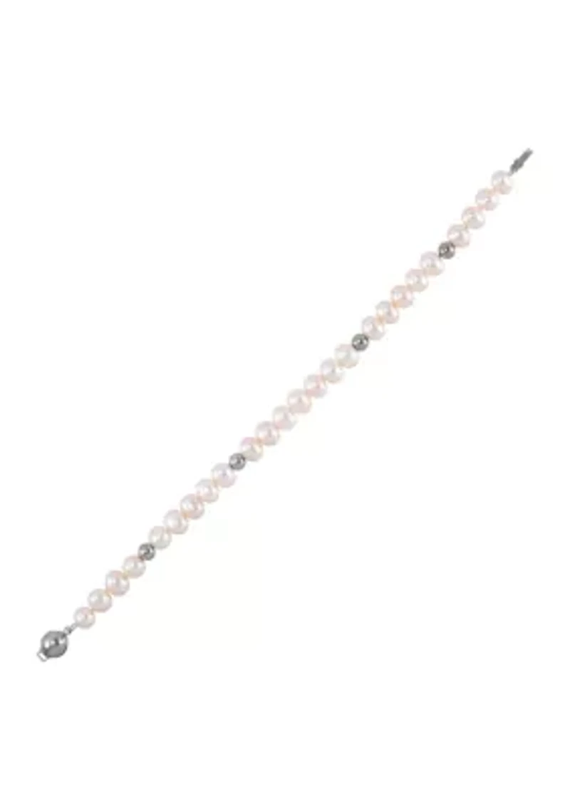 Pearl Necklace and Bracelet and Earrings Set in Sterling Silver