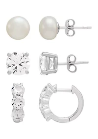 Lab Grown Pearl and Lab Grown White Sapphire Earrings Set in Sterling Silver