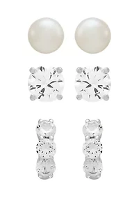 Lab Grown Pearl and Lab Grown White Sapphire Earrings Set in Sterling Silver
