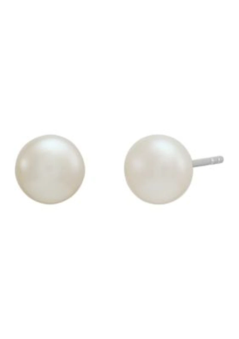 Lab Grown Pearl and Lab Grown White Sapphire Earrings Set in Sterling Silver