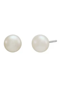 Lab Grown Pearl and Lab Grown White Sapphire Earrings Set in Sterling Silver