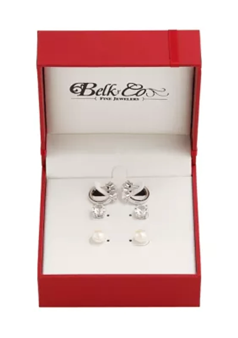 Lab Grown Pearl and Lab Grown White Sapphire Earrings Set in Sterling Silver