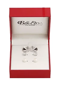 Lab Grown Pearl and Lab Grown White Sapphire Earrings Set in Sterling Silver