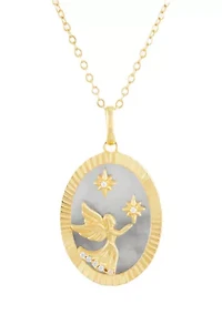Mother Of Pearl and  Cubic Ziconia Pendant with 18" Cable Chain in Gold over Sterling Silver