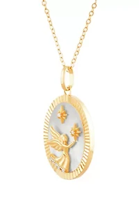 Mother Of Pearl and  Cubic Ziconia Pendant with 18" Cable Chain in Gold over Sterling Silver