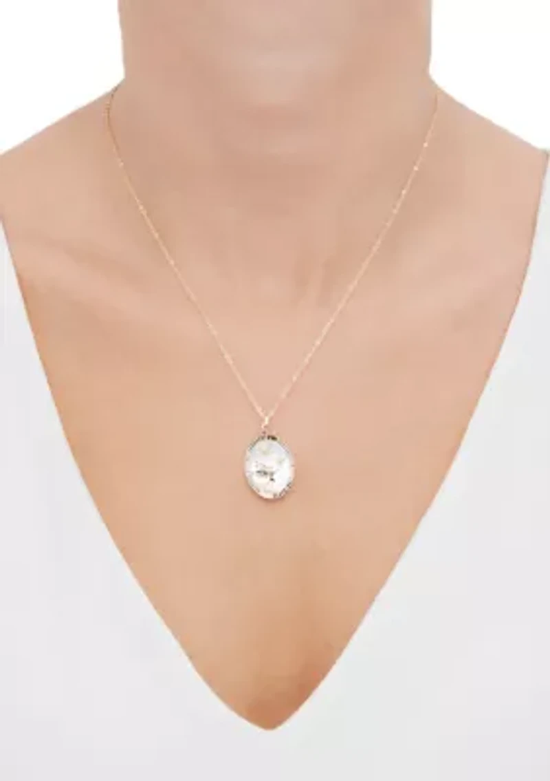 Mother Of Pearl and  Cubic Ziconia Pendant with 18" Cable Chain in Gold over Sterling Silver
