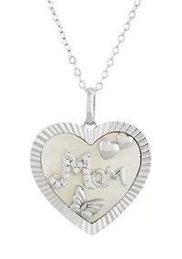 Mother Of Pearl and Cubic Zirconia Pendant Necklace with 18" Cable Chain in Sterling Silver