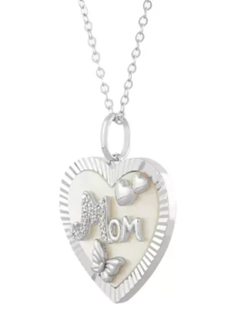 Mother Of Pearl and Cubic Zirconia Pendant Necklace with 18" Cable Chain in Sterling Silver