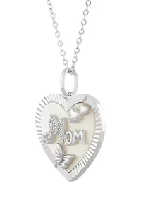 Mother Of Pearl and Cubic Zirconia Pendant Necklace with 18" Cable Chain in Sterling Silver