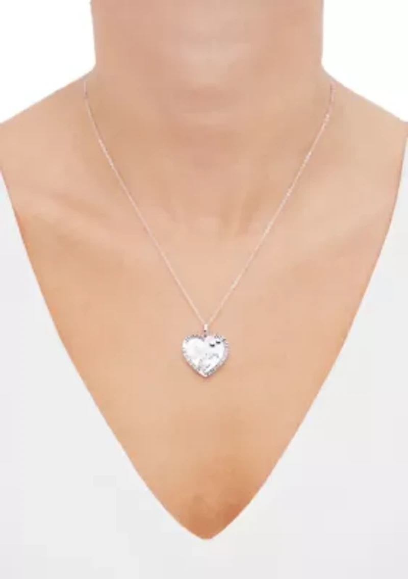Mother Of Pearl and Cubic Zirconia Pendant Necklace with 18" Cable Chain in Sterling Silver