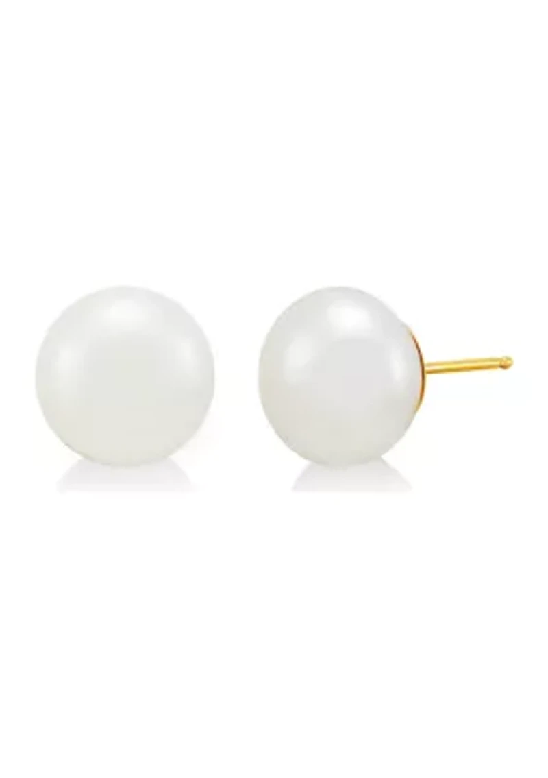 White Button Freshwater Pearl Stud Earrings in 14K Yellow Gold