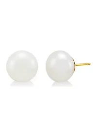 White Button Freshwater Pearl Stud Earrings in 14K Yellow Gold