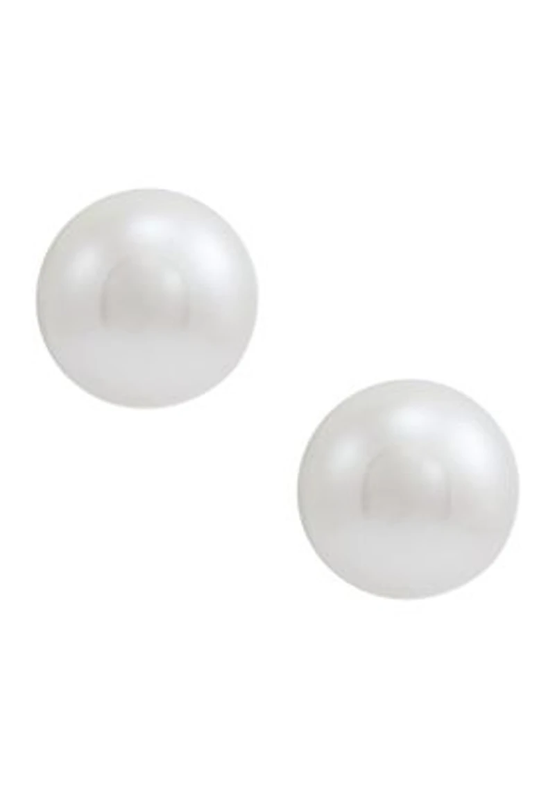 White Button Freshwater Pearl Stud Earrings in 14K Yellow Gold