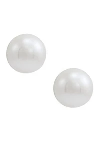 White Button Freshwater Pearl Stud Earrings in 14K Yellow Gold