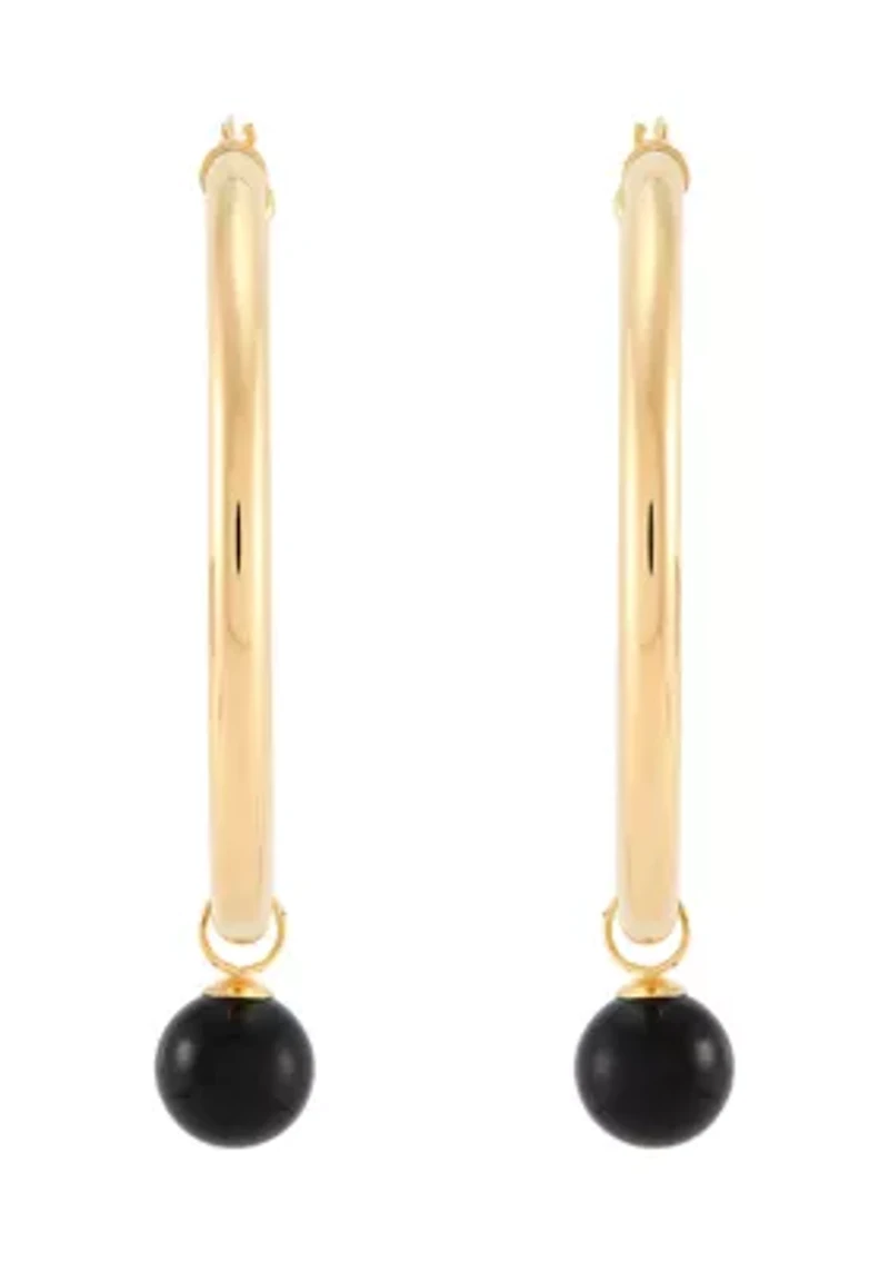 Onyx Ball Hoop Earrings in 10K Yellow Gold