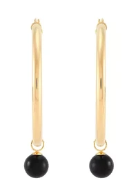 Onyx Ball Hoop Earrings in 10K Yellow Gold