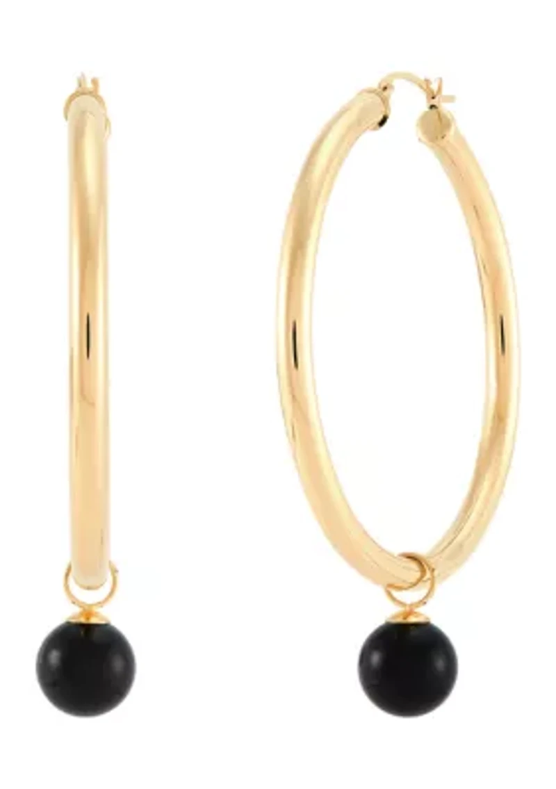 Onyx Ball Hoop Earrings in 10K Yellow Gold