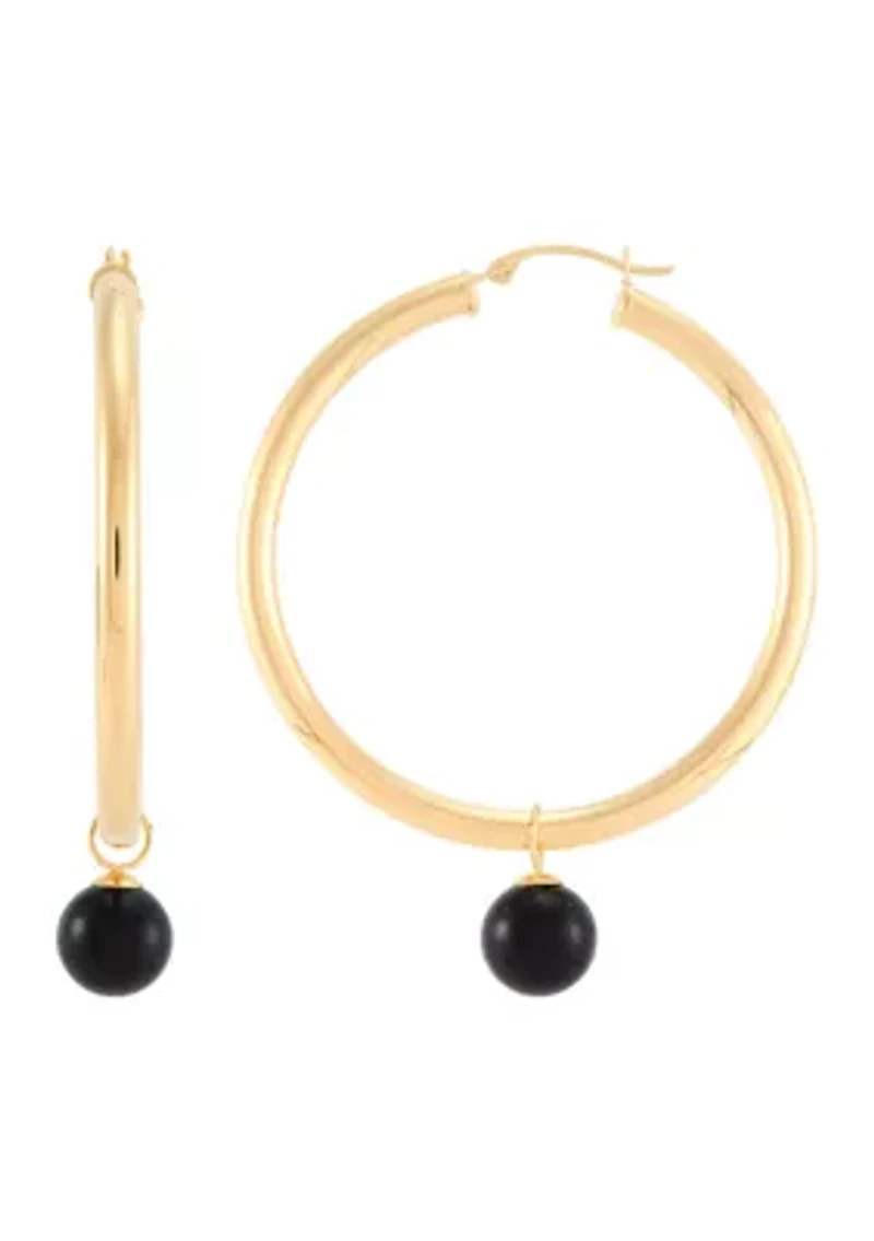 Onyx Ball Hoop Earrings in 10K Yellow Gold