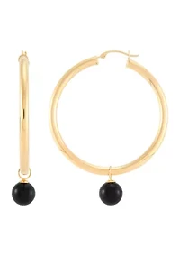 Onyx Ball Hoop Earrings in 10K Yellow Gold