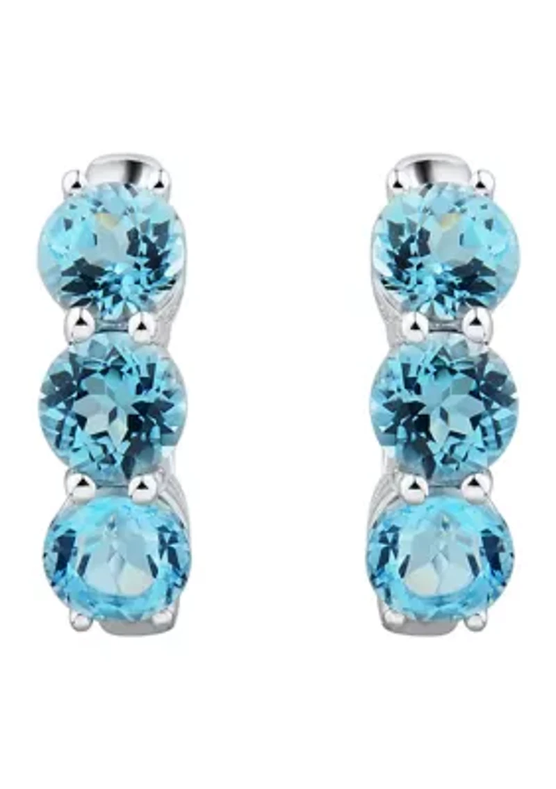 Blue Topaz Hoop Earrings in Sterling Silver