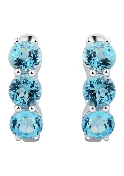 Blue Topaz Hoop Earrings in Sterling Silver