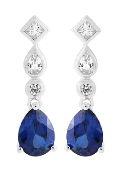 Lab Grown Sapphire and White Sapphire Earrings in Sterling Silver