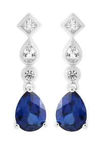 Lab Grown Sapphire and White Sapphire Earrings in Sterling Silver