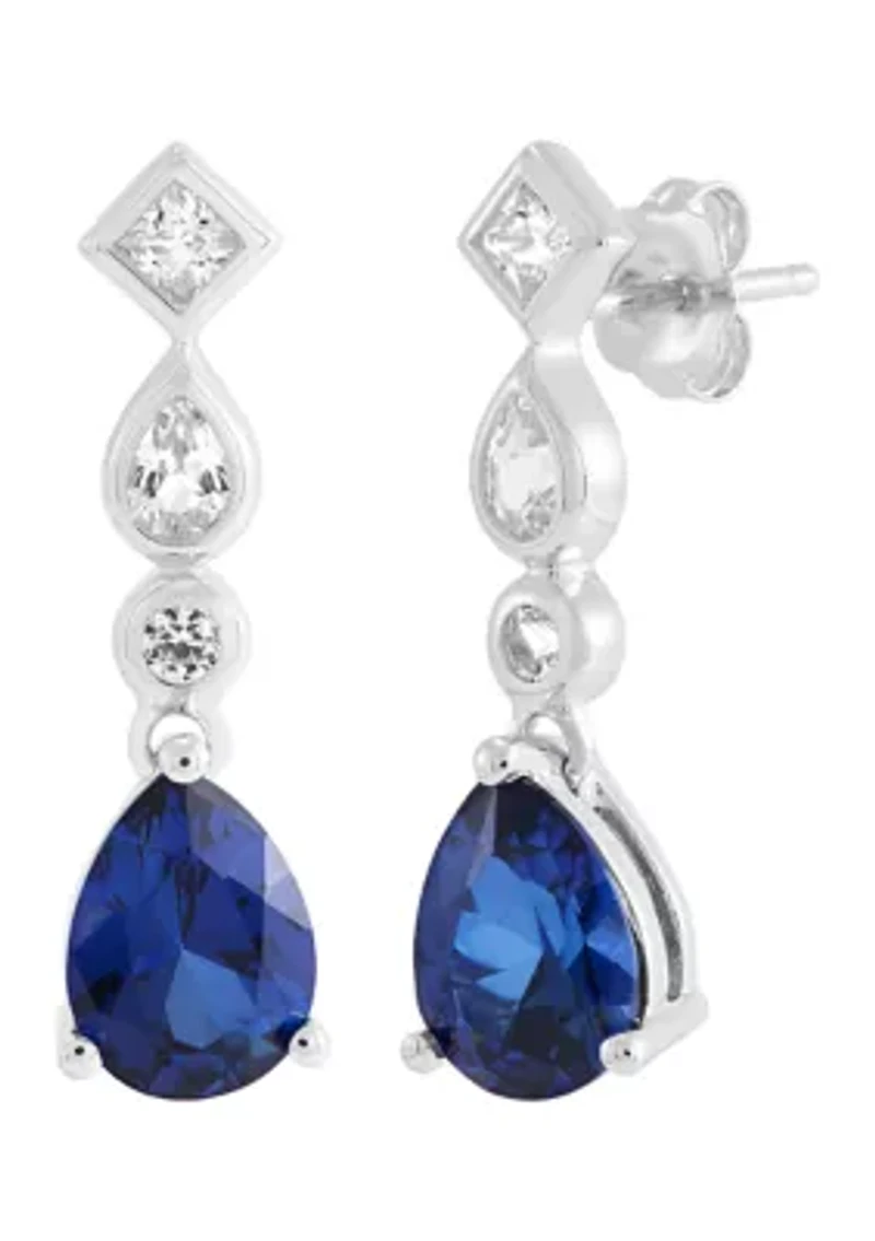 Lab Grown Sapphire and White Sapphire Earrings in Sterling Silver