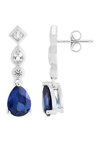 Lab Grown Sapphire and White Sapphire Earrings in Sterling Silver