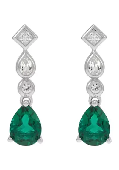Emerald and White Sapphire Earring in Sterling Silver