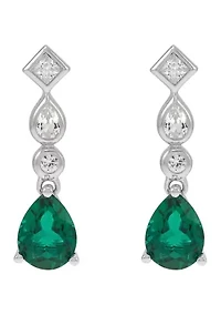 Emerald and White Sapphire Earring in Sterling Silver