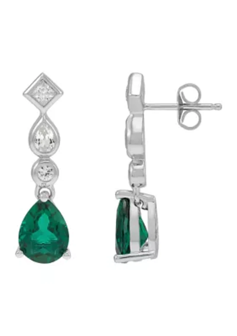 Emerald and White Sapphire Earring in Sterling Silver