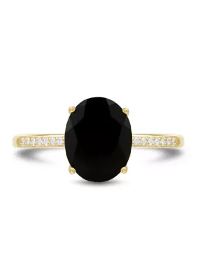 Onyx and Diamond Accent Ring in 10K Yellow Gold