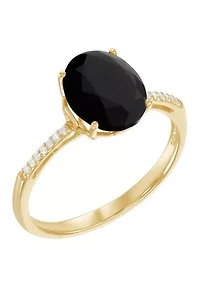 Onyx and Diamond Accent Ring in 10K Yellow Gold