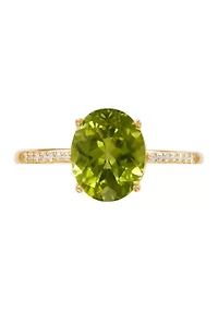 Peridot and 1/20 ct. t.w. Diamond Ring in 10K Yellow Gold