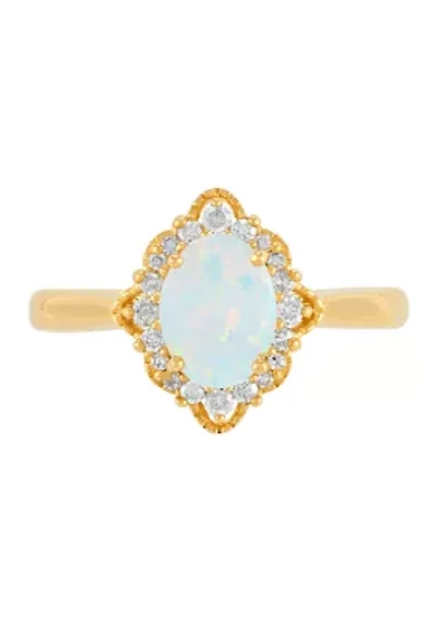 Opal and 1/5 ct. t.w. Diamond Ring in 10K Yellow Gold