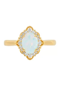 Opal and 1/5 ct. t.w. Diamond Ring in 10K Yellow Gold