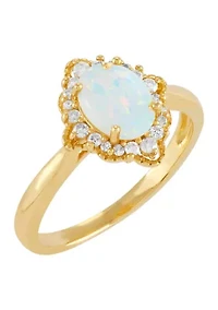 Opal and 1/5 ct. t.w. Diamond Ring in 10K Yellow Gold