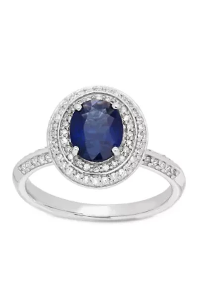 10K White Gold Sapphire Diamond Enagement Ring